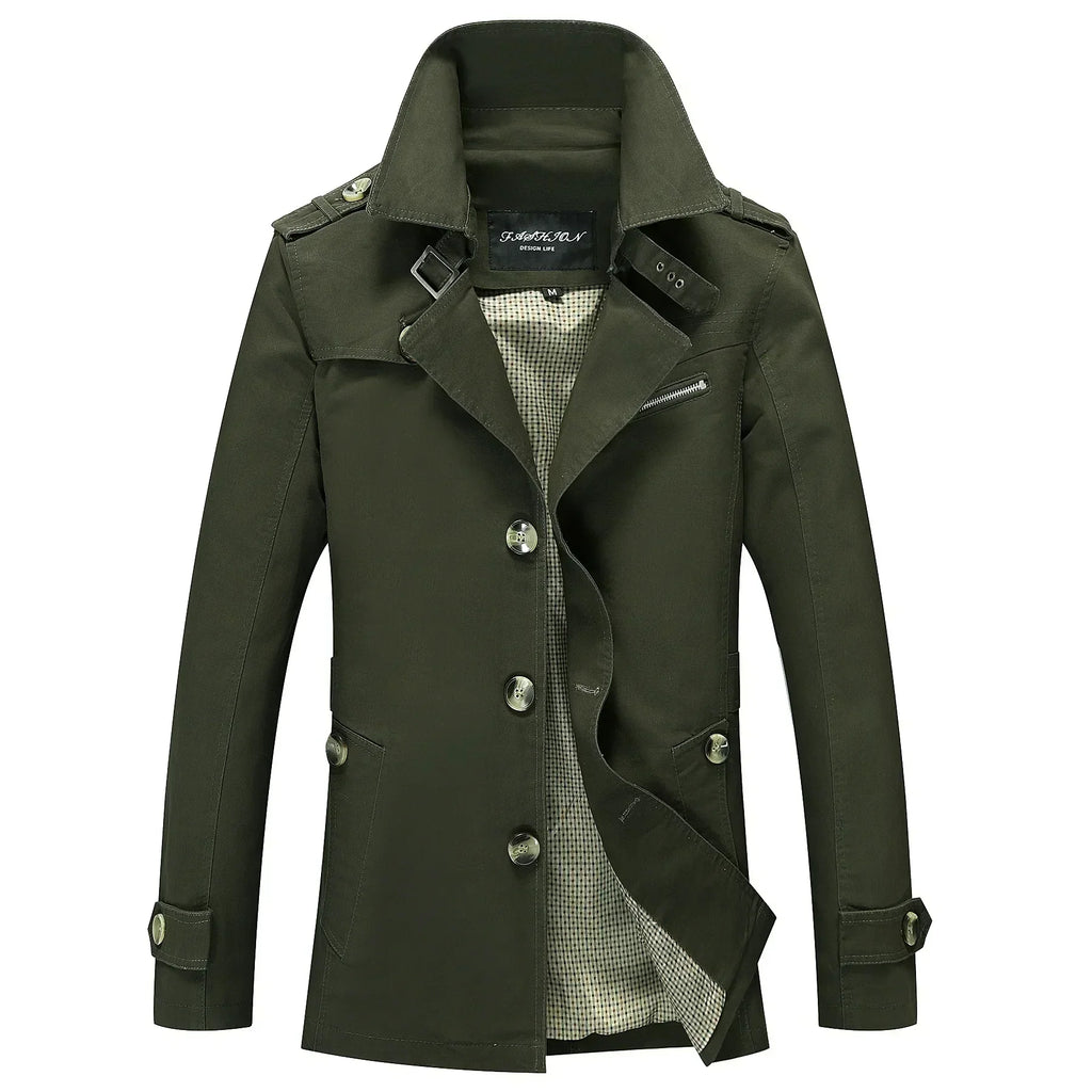 Men's Long Trench Coat Formal Classic Autumn Outerwear