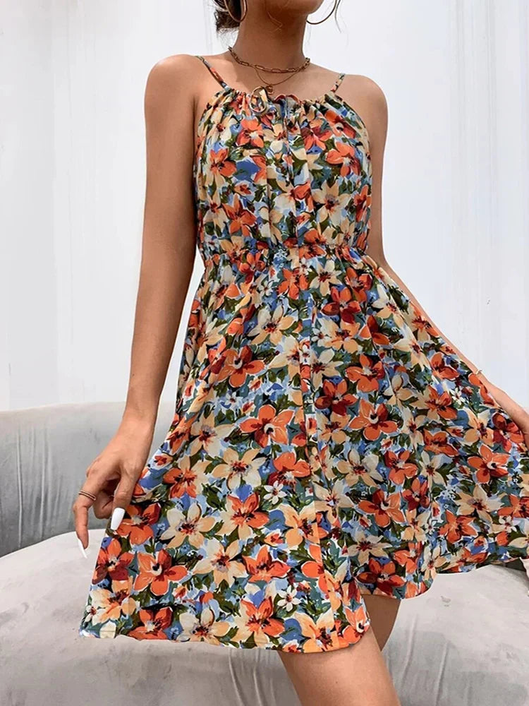 Floral Summer Dress Halter A-Line