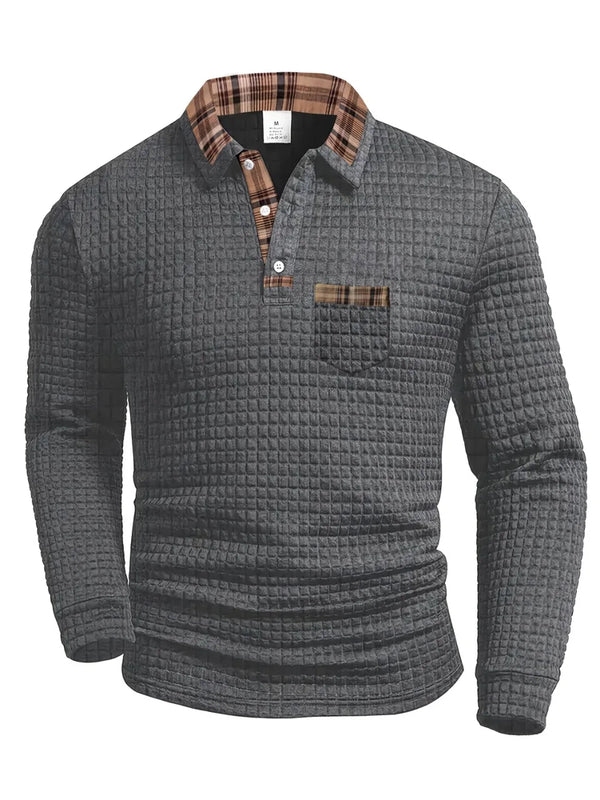 Mens Cotton Polo Long Sleeve Textured Five Color