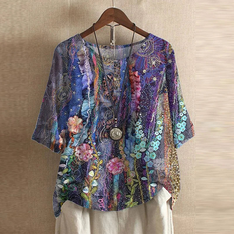 Retro Floral Blouse Relaxed Fit