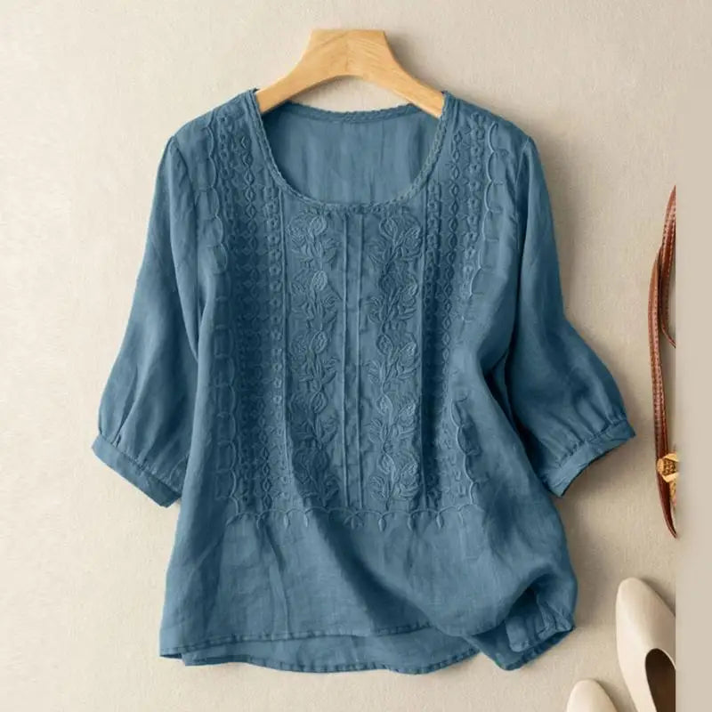 Embroidered Floral Blouse Relaxed