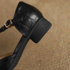 Leather Mary Jane Shoes Braided T-Strap Low Heel