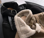 Women's Sherpa Fleece Bomber Jacket Lined Ribbed Trim Warm