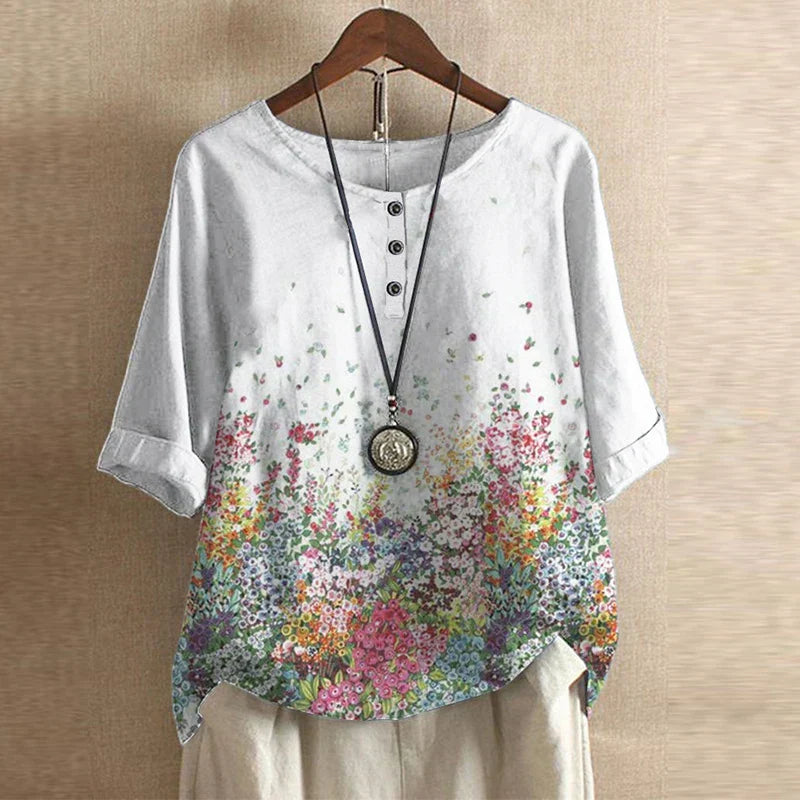 Retro Floral Blouse Relaxed Fit