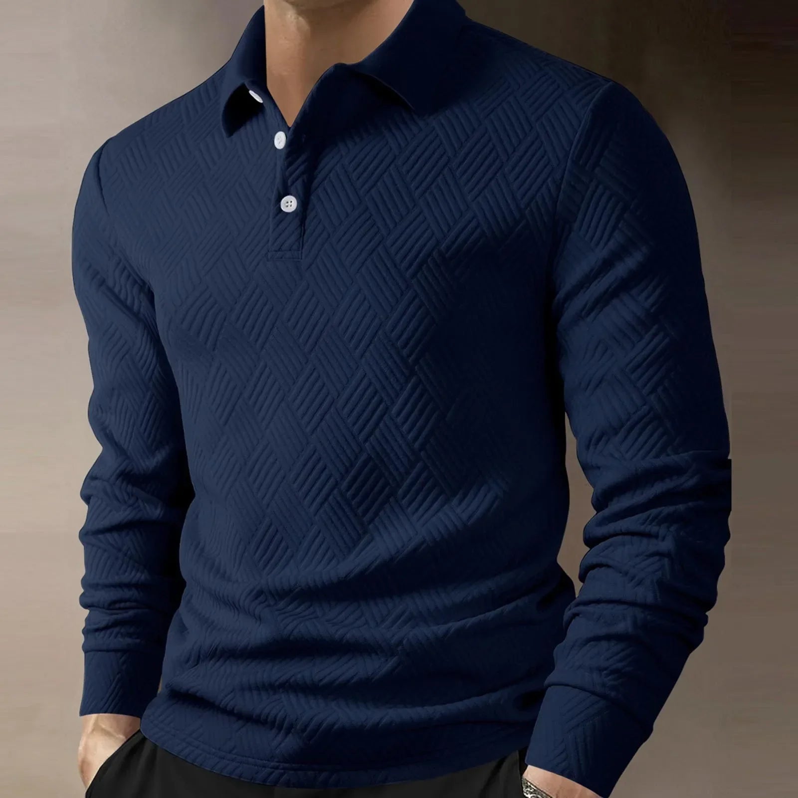 Mens Polo Long Sleeve Textured Five Color