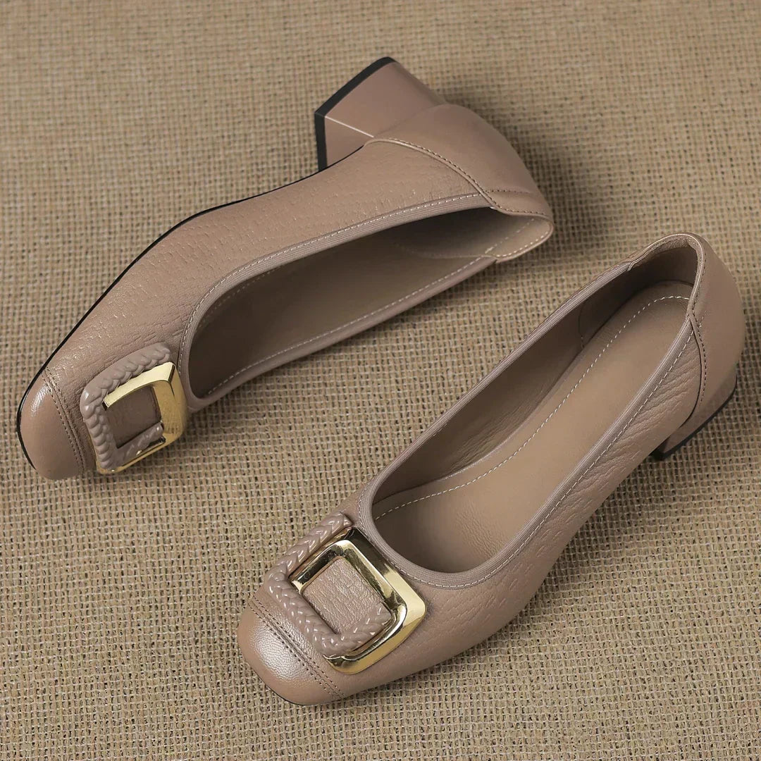 Comfort Heels Low Square Heel Cushioned Buckle