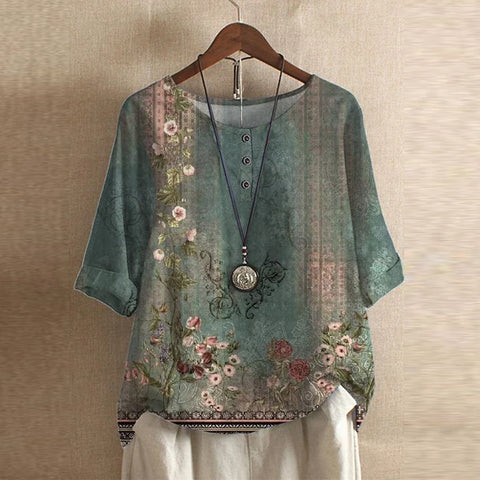 Retro Floral Blouse Relaxed Fit