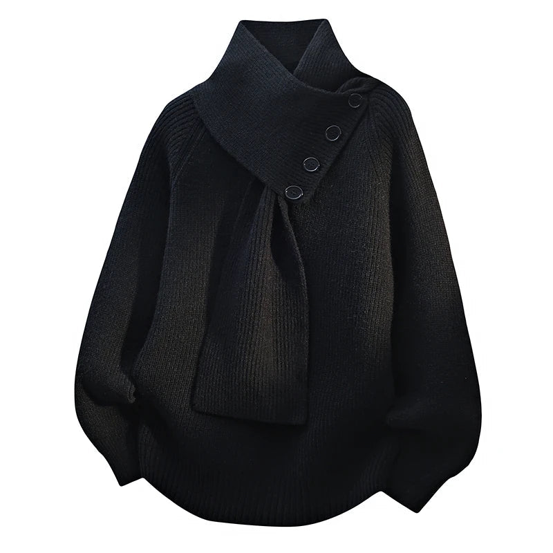 Scarf Neck Jumper Draped Knit Long Sleeve Cosy Winter