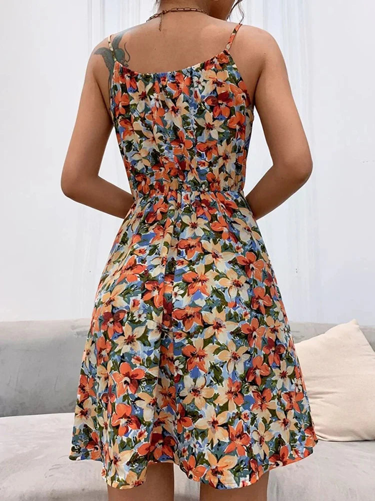 Floral Summer Dress Halter A-Line