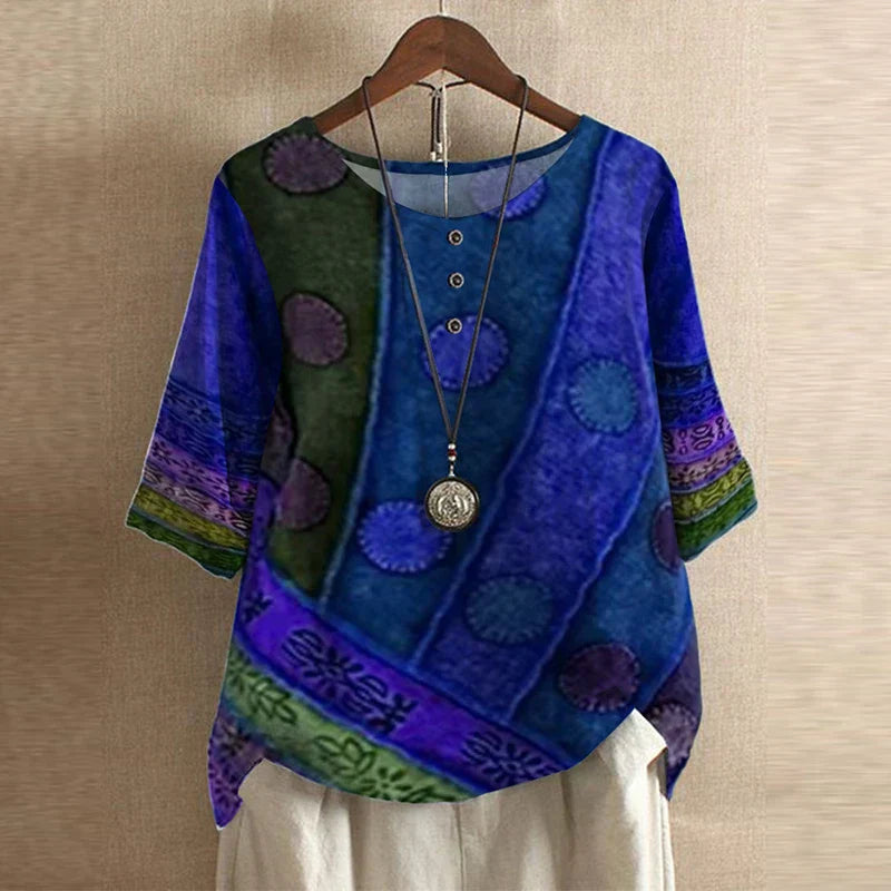 Retro Floral Blouse Relaxed Fit