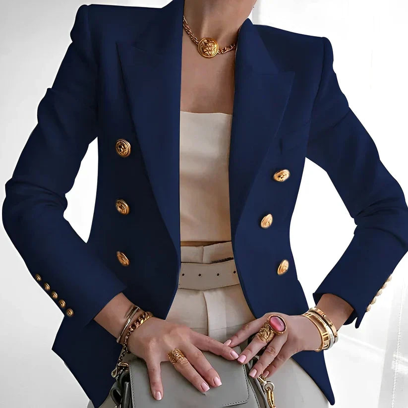 Classic Blazer Tailored Gold Button Structured Shoulder