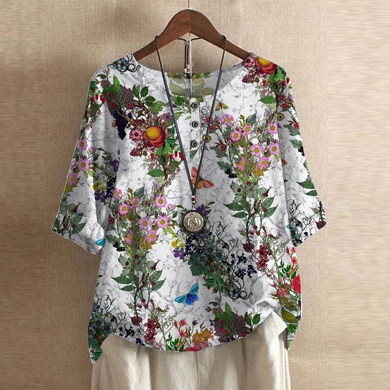 Retro Floral Blouse Relaxed Fit