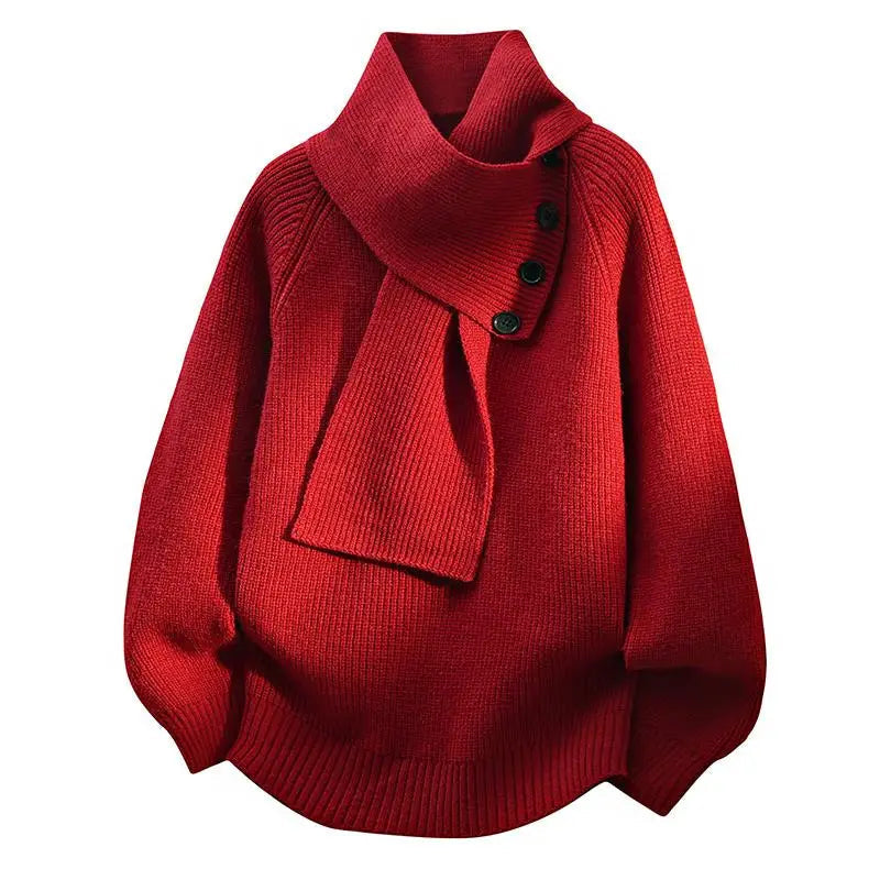 Scarf Neck Jumper Draped Knit Long Sleeve Cosy Winter