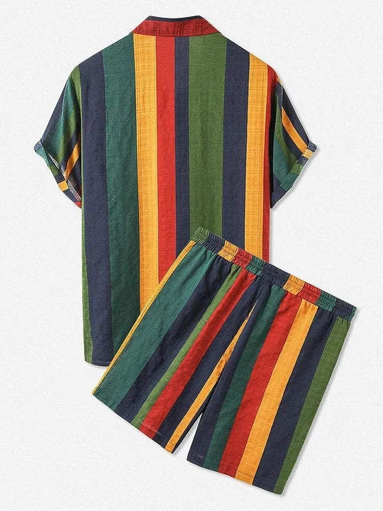 Striped Two-Piece Set Shirt Shorts Summer Outfit