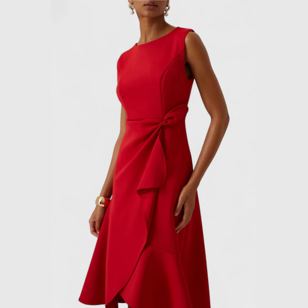 Draped Asymmetric Midi Dress Sleeveless
