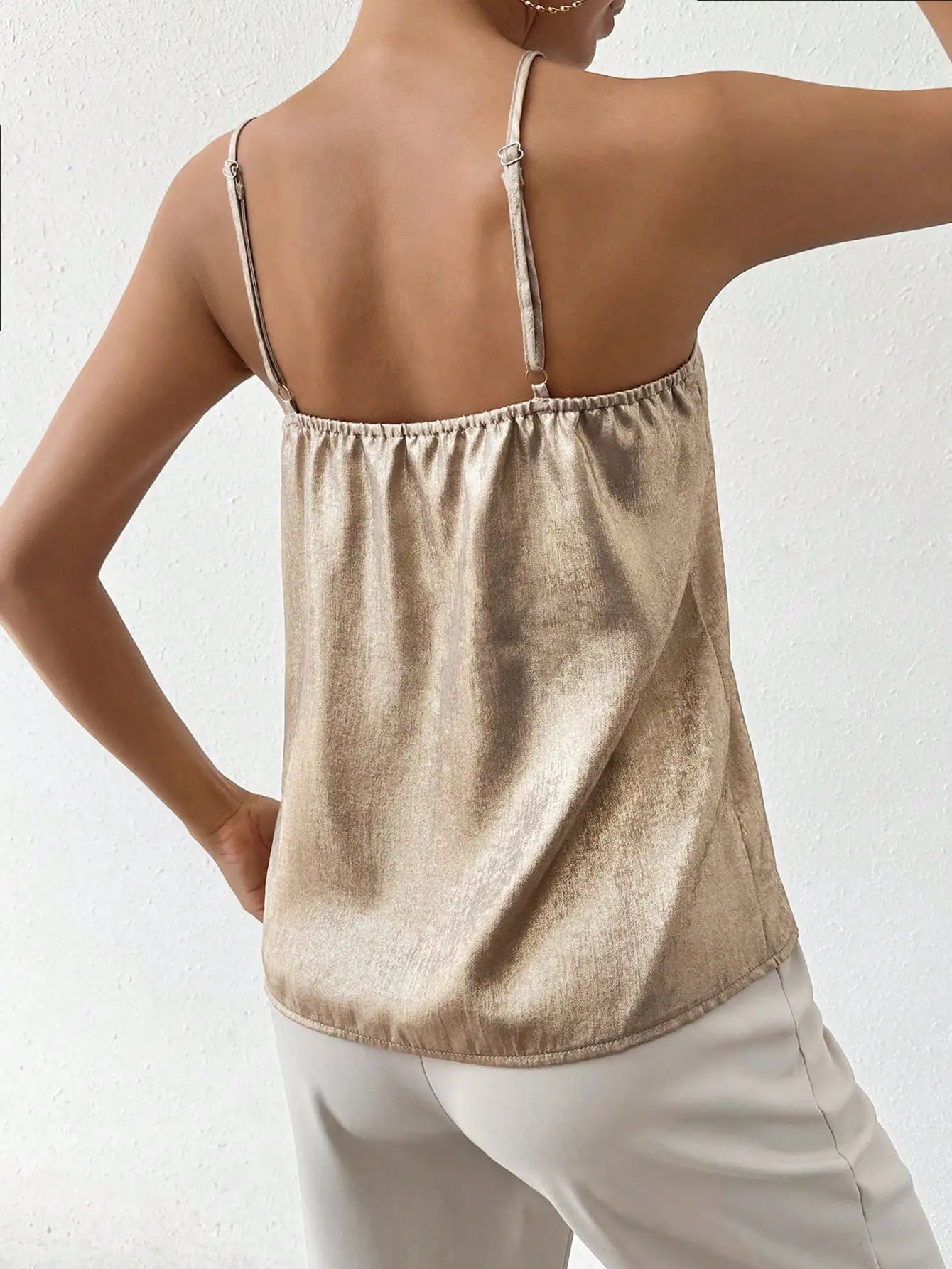 Womens Satin Cami Top V Neck Spaghetti Strap