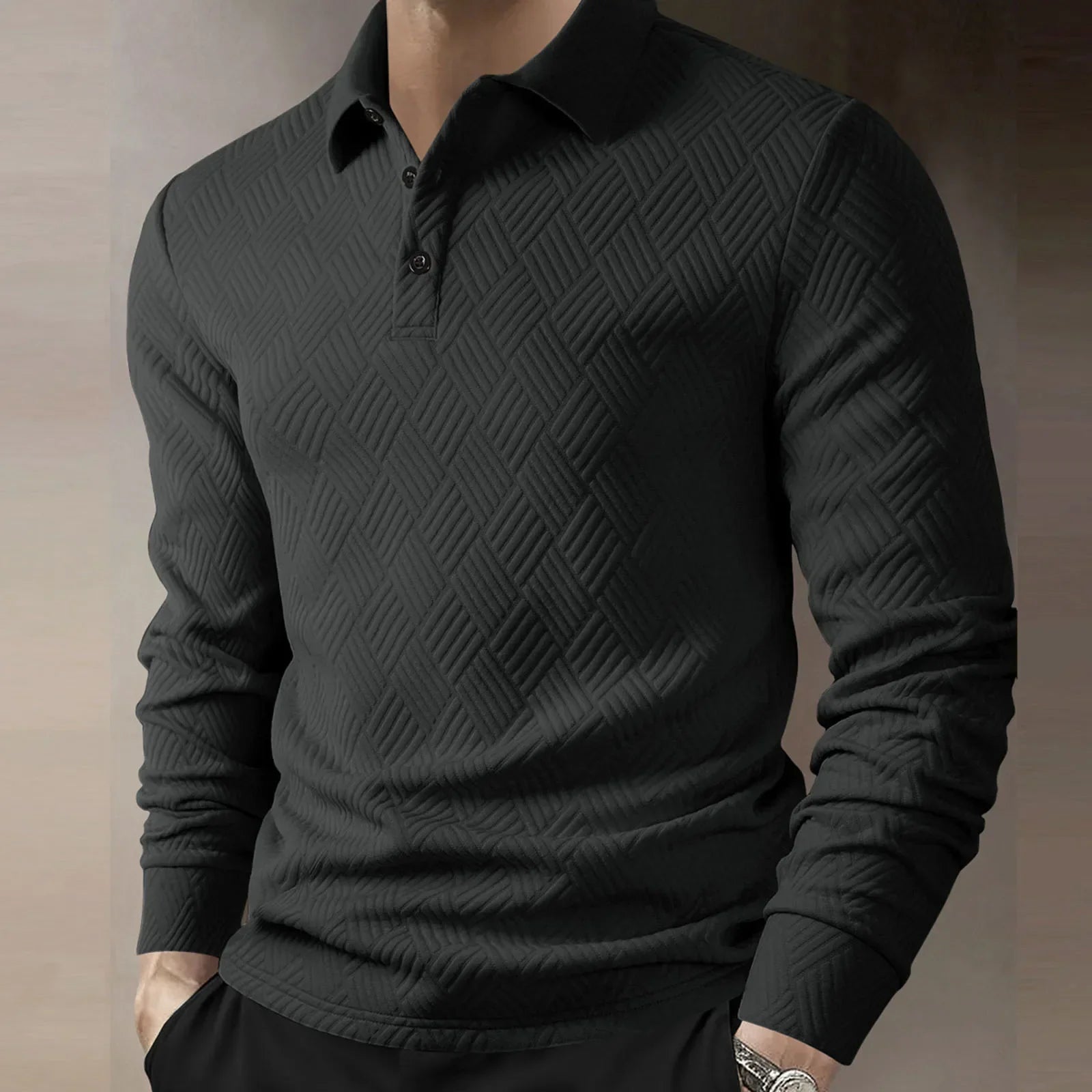 Mens Polo Long Sleeve Textured Five Color