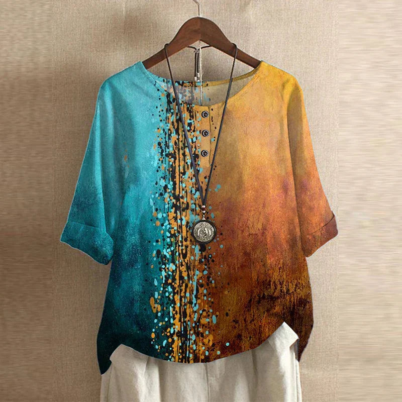 Retro Floral Blouse Relaxed Fit
