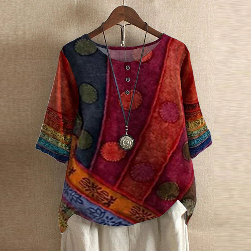 Retro Floral Blouse Relaxed Fit