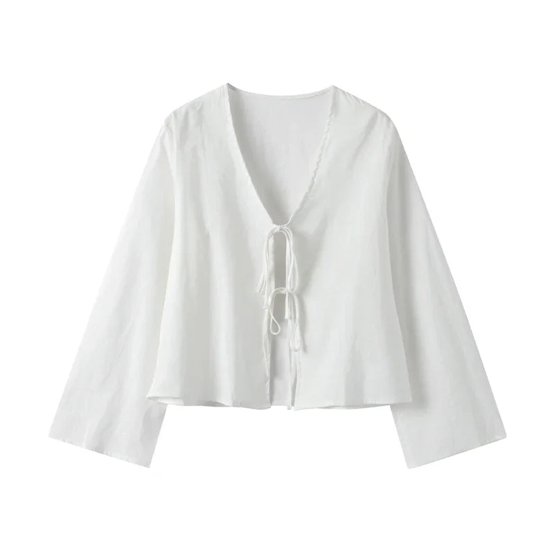 Front-Tie Linen Top