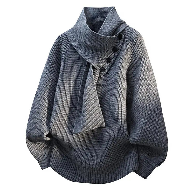 Scarf Neck Jumper Draped Knit Long Sleeve Cosy Winter