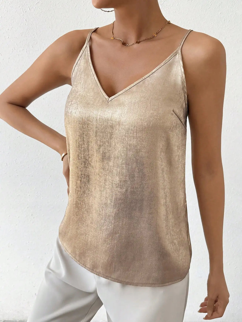 Womens Satin Cami Top V Neck Spaghetti Strap