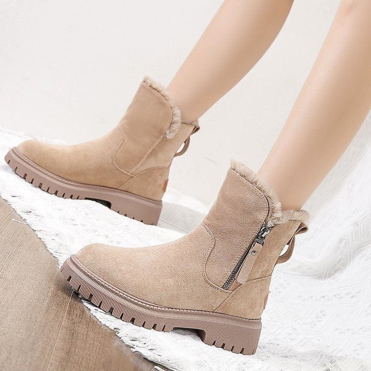 Suede Boots Block Heel Round Toe Knee High Women's