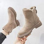 Suede Boots Block Heel Round Toe Knee High Women's