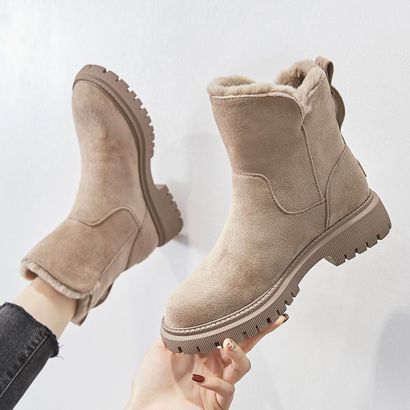 Suede Boots Block Heel Round Toe Knee High Women's
