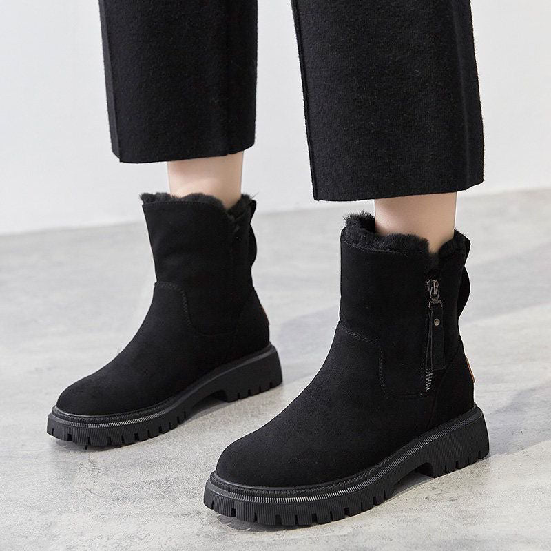 Suede Boots Block Heel Round Toe Knee High Women's