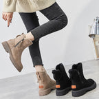 Suede Boots Block Heel Round Toe Knee High Women's