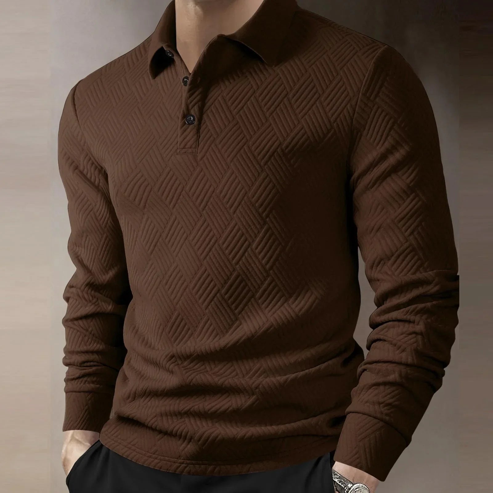 Mens Polo Long Sleeve Textured Five Color