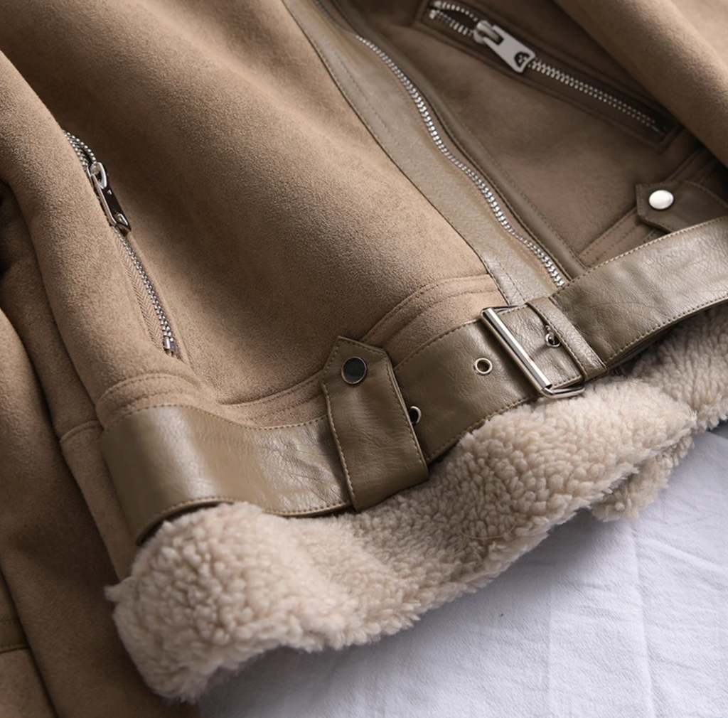 Women's Sherpa Fleece Bomber Jacket Lined Ribbed Trim Warm