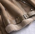 Women's Sherpa Fleece Bomber Jacket Lined Ribbed Trim Warm