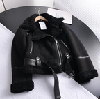 Women's Sherpa Fleece Bomber Jacket Lined Ribbed Trim Warm