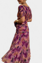 Off Shoulder Dress Ruched Bodice Flowing Skirt
