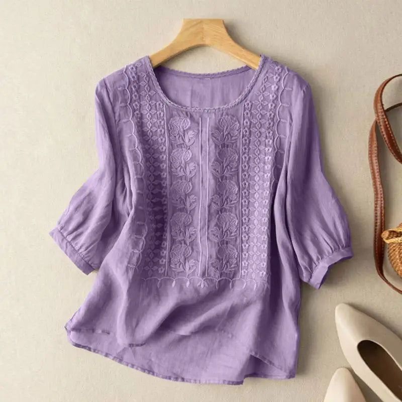 Embroidered Floral Blouse Relaxed