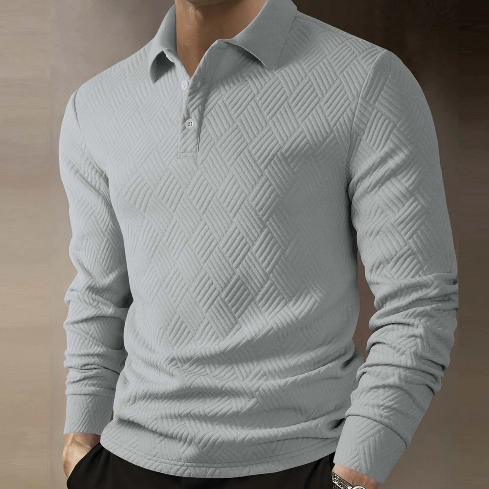 Mens Polo Long Sleeve Textured Five Color