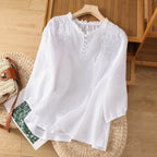 Floral Embroidered Button-Front Blouse