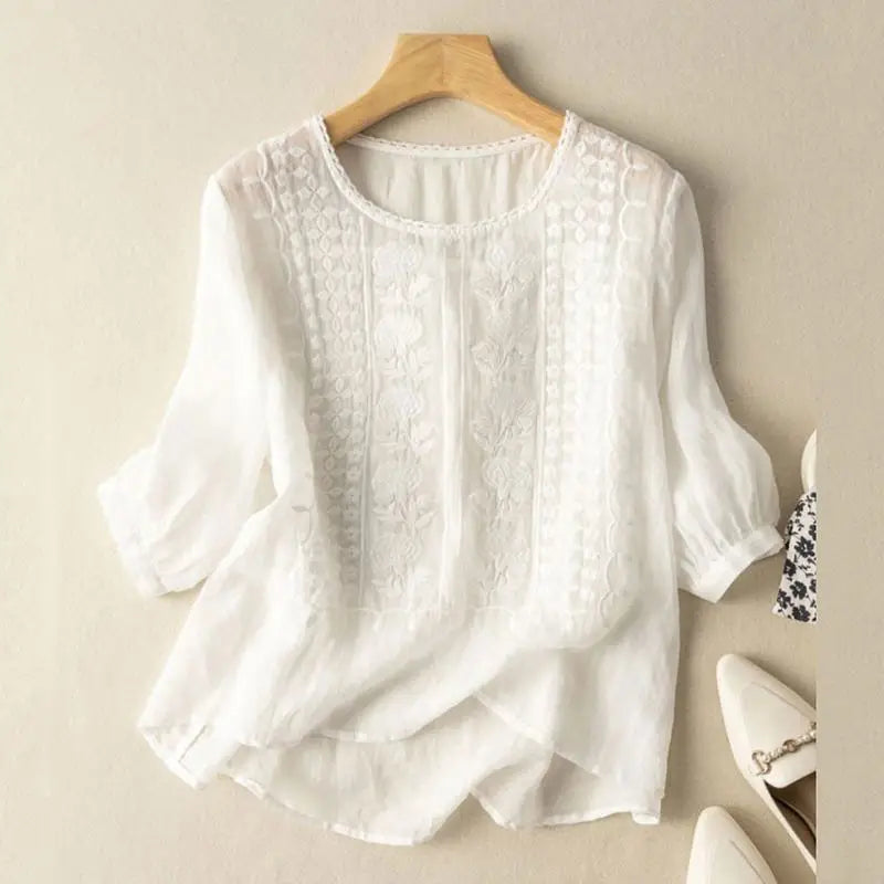Embroidered Floral Blouse Relaxed