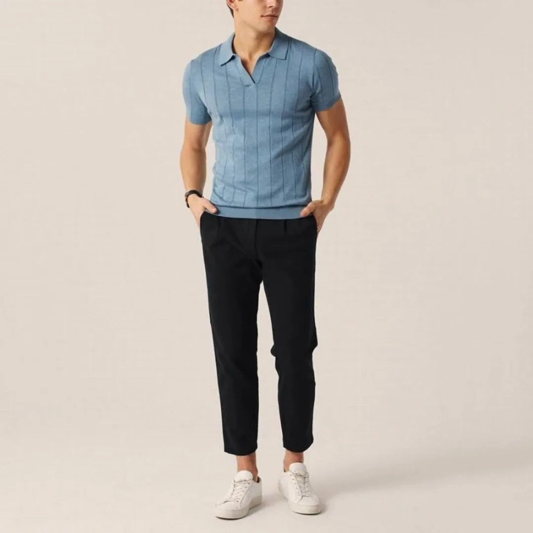 Mens Slim Fit Polo Vertical Ribbed
