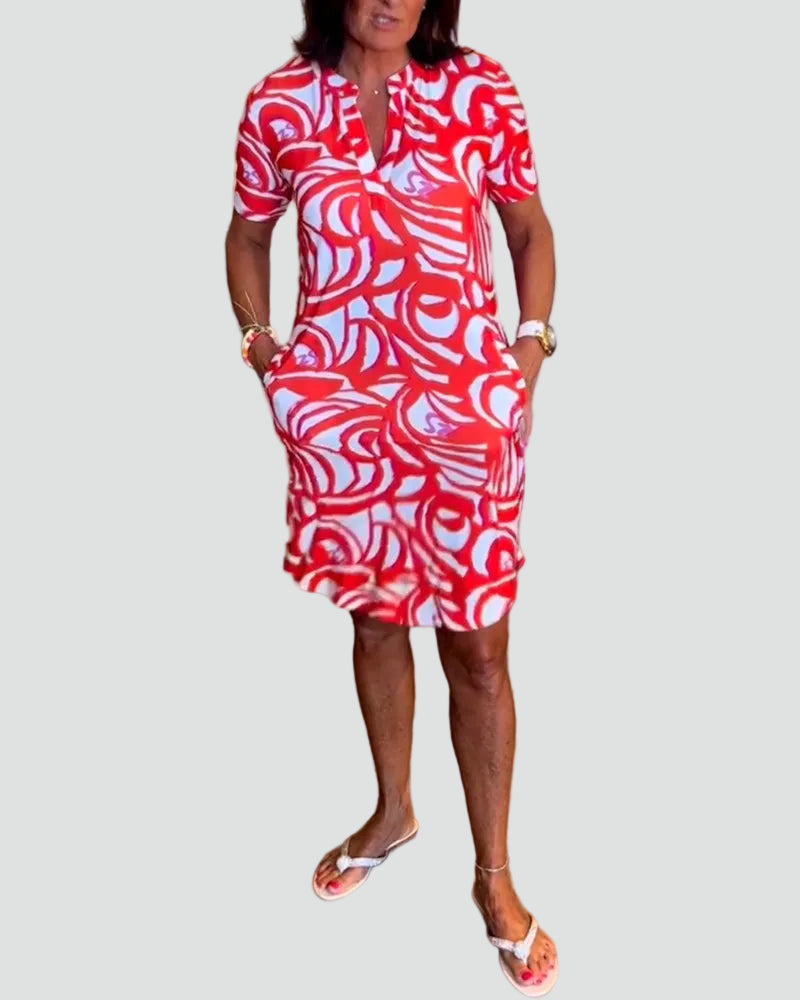 Womens Mini Dress Short Sleeve Abstract Print