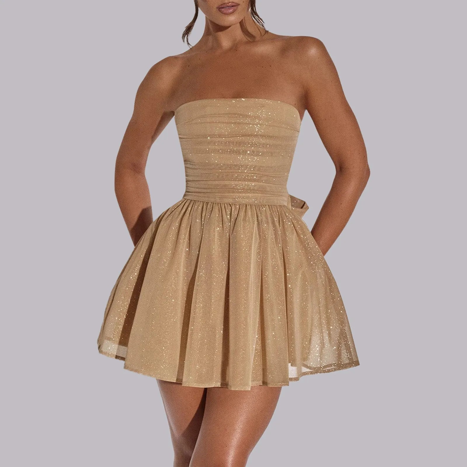 Sparkly Strapless A-Line Mini Dress