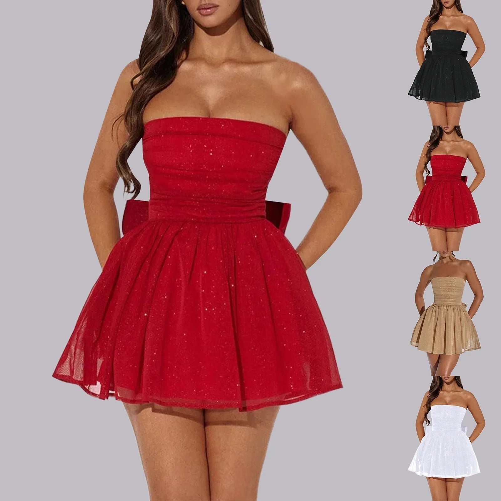 Sparkly Strapless A-Line Mini Dress