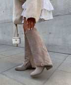Suede Knee High Boots Beige Block Heel Round Toe Classic