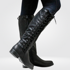 Lace Up Knee High Boots Leather Combat Chunky Sole
