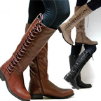 Lace Up Knee High Boots Leather Combat Chunky Sole