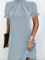 Shirred Bubble Sleeve Summer Mini Dress