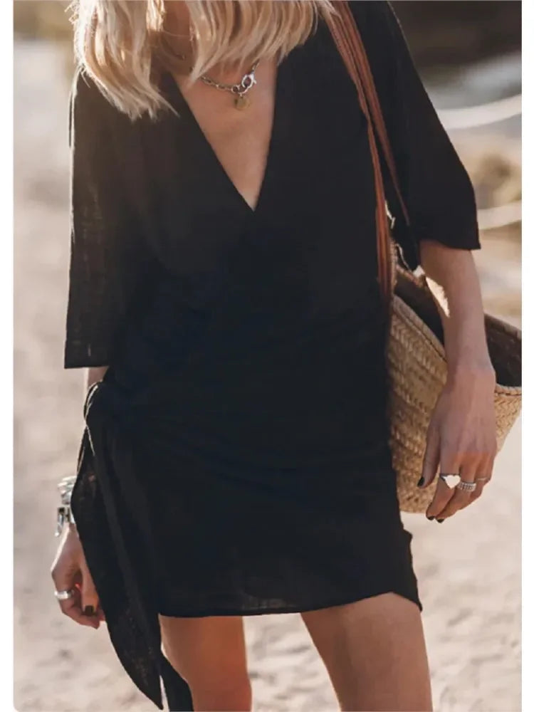 V-Neck Lace-Up Summer Mini Dress