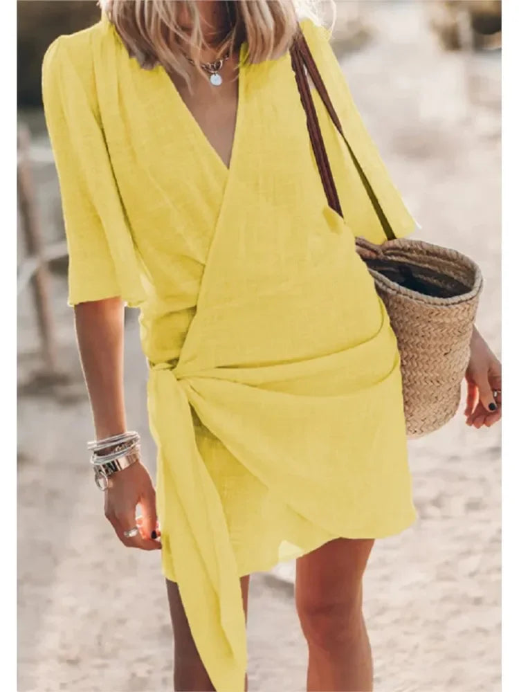 V-Neck Lace-Up Summer Mini Dress